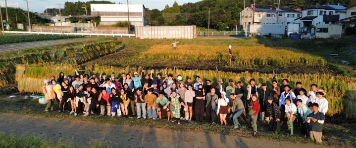 2024年度環境情報学(GIGA)での稲刈りの集合写真